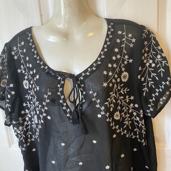 Y2K American Eagle Sheer Top Black White Embroidered Summer Beach Women L - Picture 5 of 5